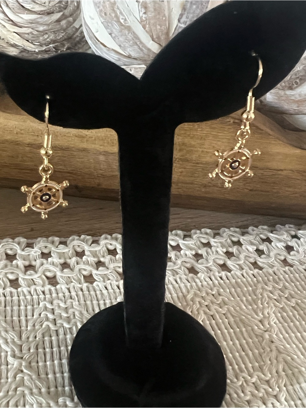 Gold Ship Wheel Drop Earrings - Women Jewelry